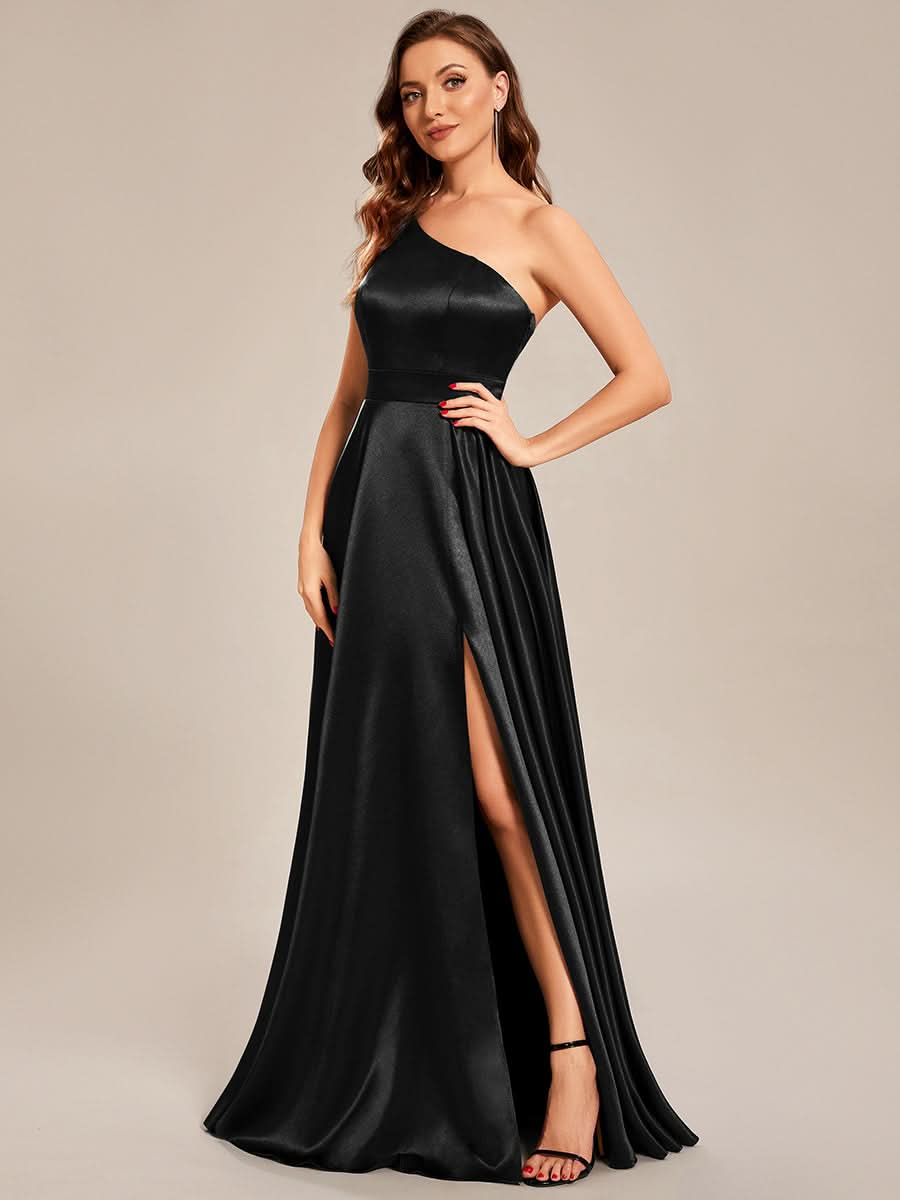 Größe Nach Maß One Shoulder langes Satin Abschlussballkleid in A-Linie CS01659