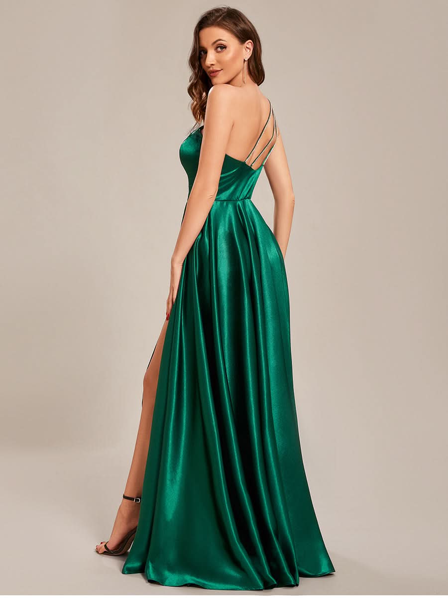 Größe Nach Maß One Shoulder langes Satin Abschlussballkleid in A-Linie CS01659