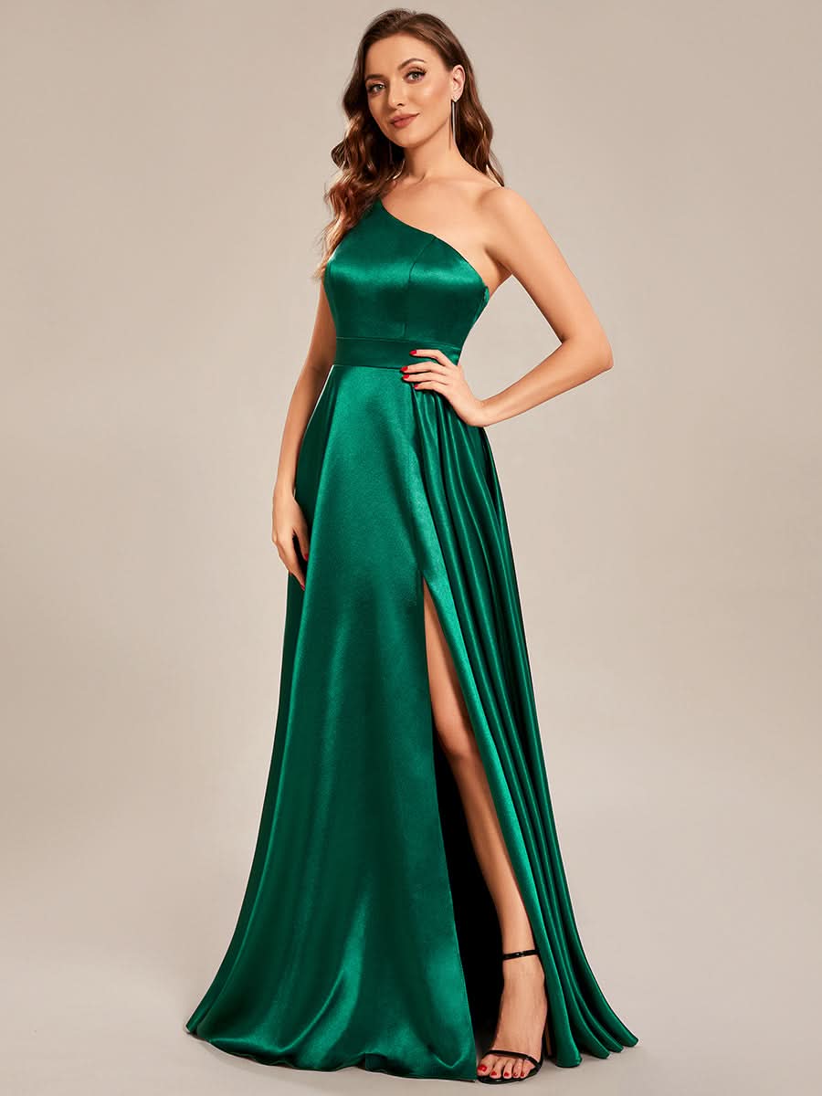Größe Nach Maß One Shoulder langes Satin Abschlussballkleid in A-Linie CS01659