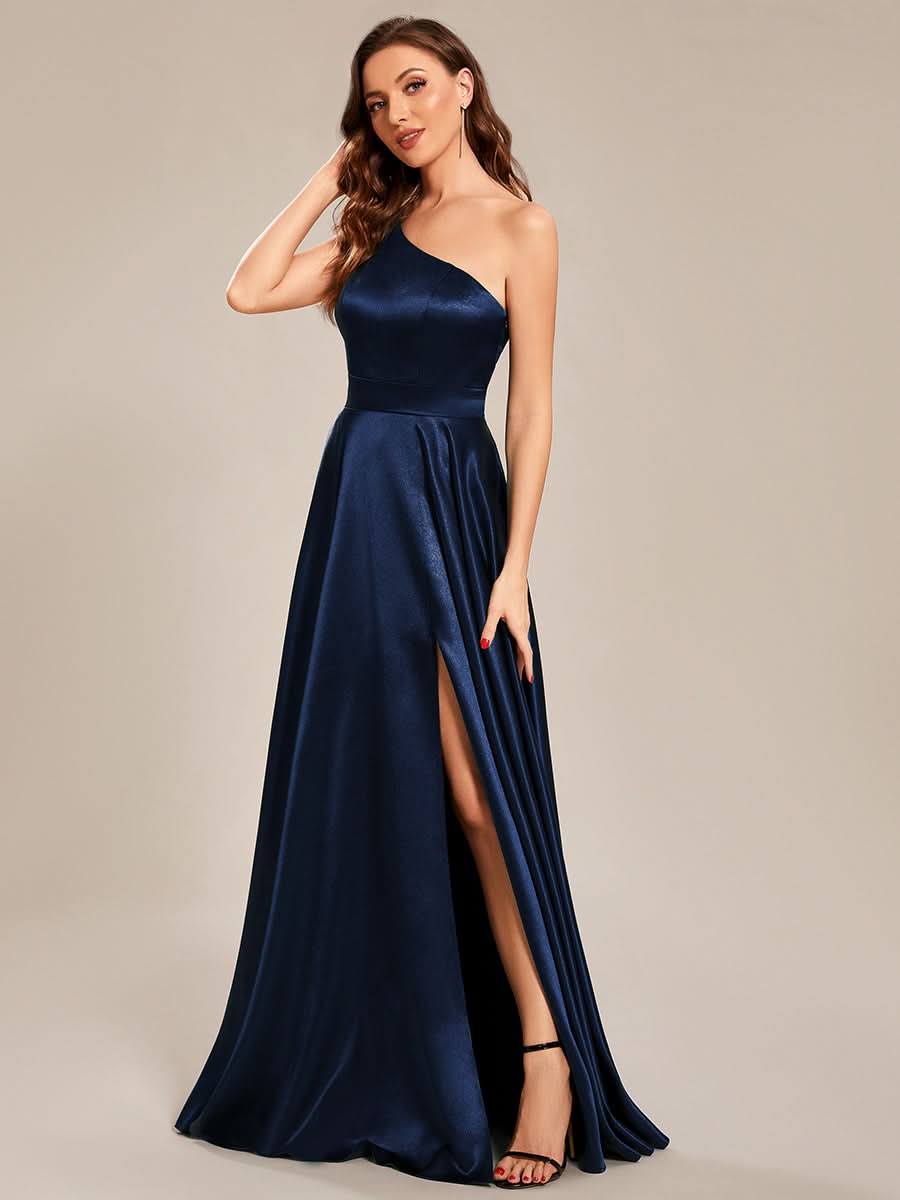 Größe Nach Maß One Shoulder langes Satin Abschlussballkleid in A-Linie CS01659