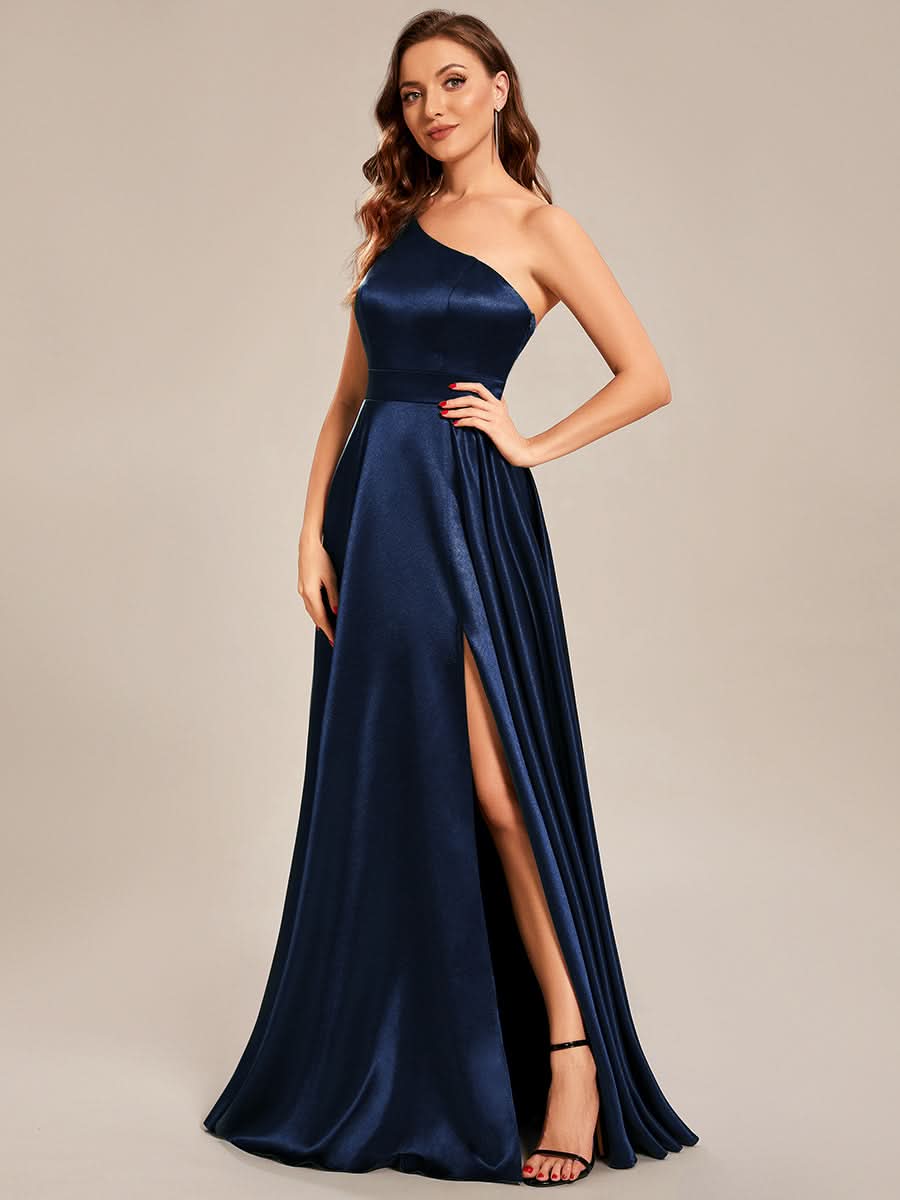 Größe Nach Maß One Shoulder langes Satin Abschlussballkleid in A-Linie CS01659