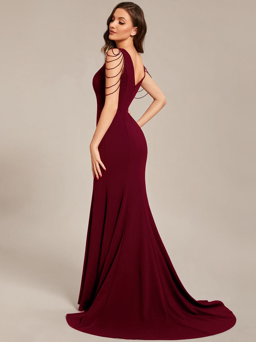 Größe Nach Maß V-Ausschnitt figurbetontes Ballkleid mit hohem Schlitz vorn CS01670