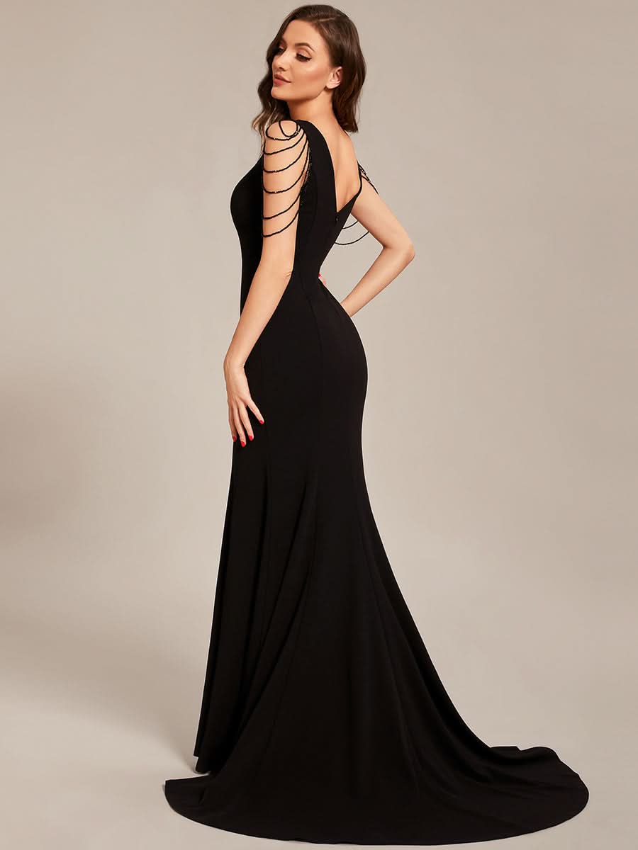 Größe Nach Maß V-Ausschnitt figurbetontes Ballkleid mit hohem Schlitz vorn CS01670