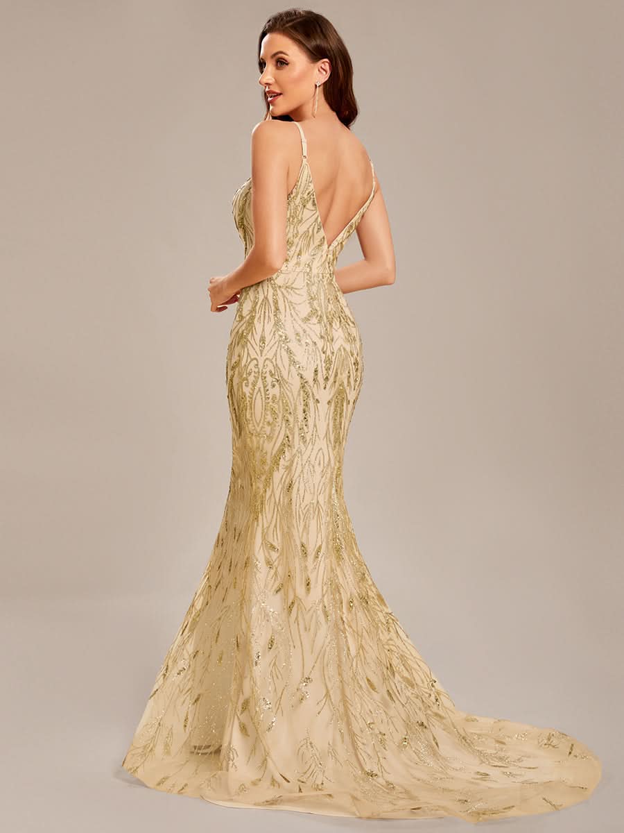 Größe Nach Maß Pailletten elegantes Spaghetti Träger langes Meerjungfrau Abschlussballkleid CS01671