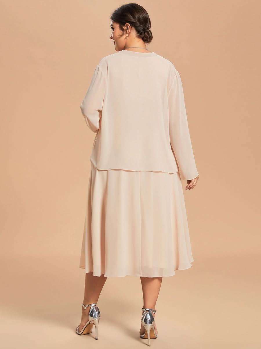 Größe Nach Maß Bezauberndes zweiteiliges A-Linien-Brautmutterkleid mit langärmeligem Oberteil CS01779