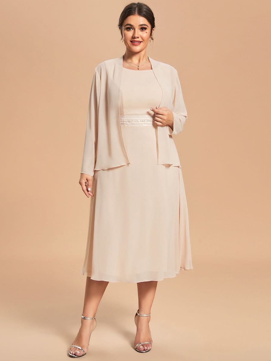 Größe Nach Maß Bezauberndes zweiteiliges A-Linien-Brautmutterkleid mit langärmeligem Oberteil CS01779