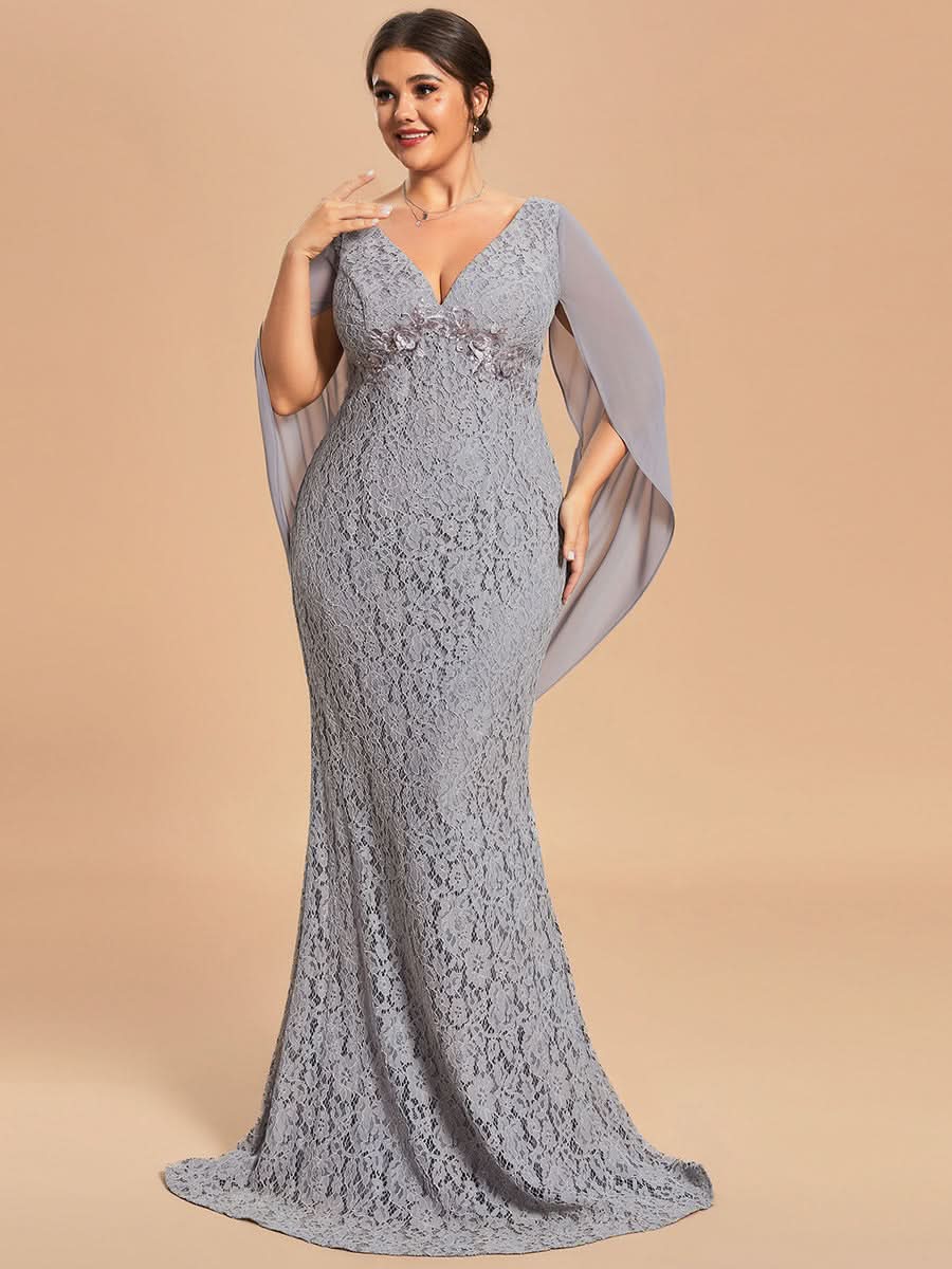 Größe Nach Maß Elegantes langes Spitzenkleid mit Fischschwanz für Mutter CS01784