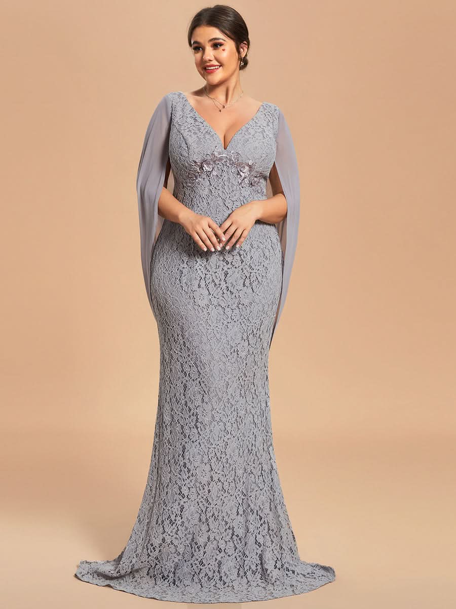 Größe Nach Maß Elegantes langes Spitzenkleid mit Fischschwanz für Mutter CS01784