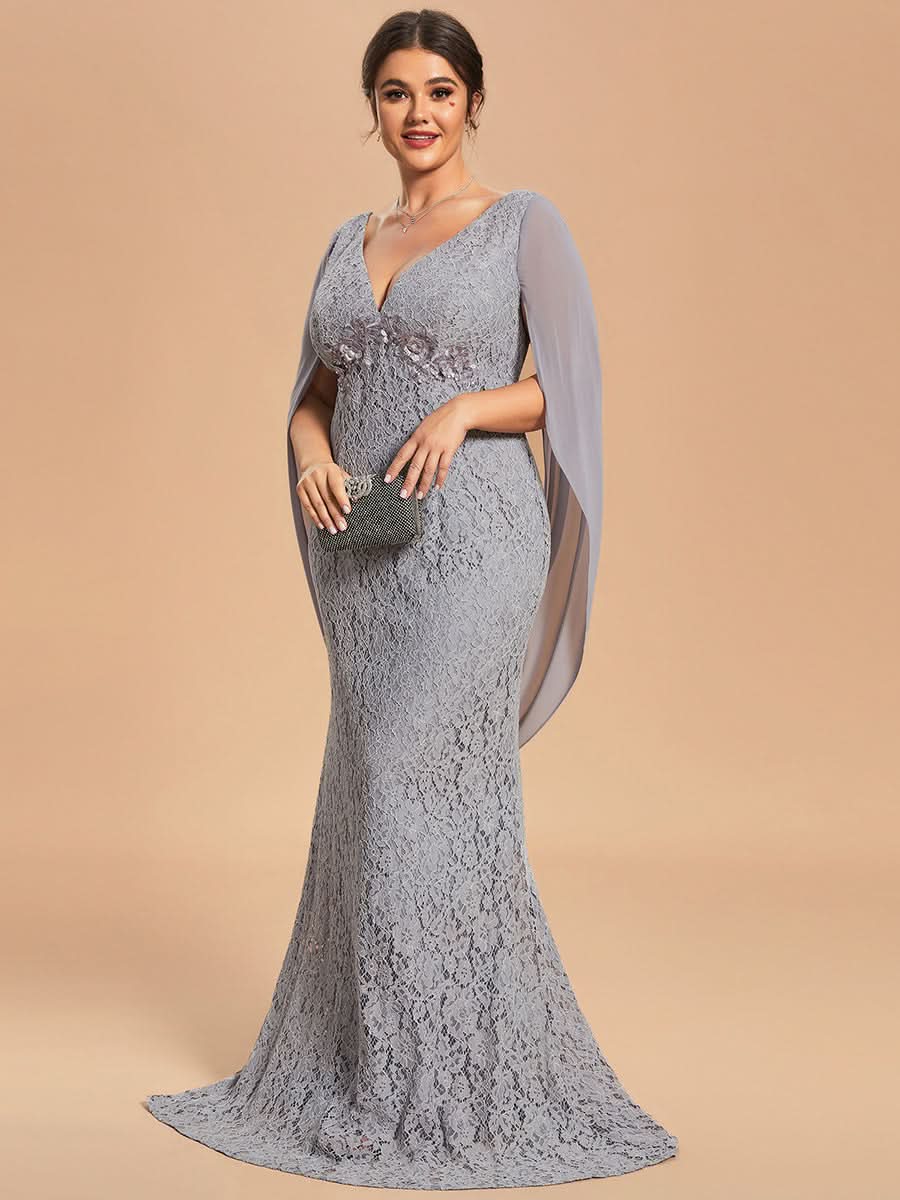 Größe Nach Maß Elegantes langes Spitzenkleid mit Fischschwanz für Mutter CS01784