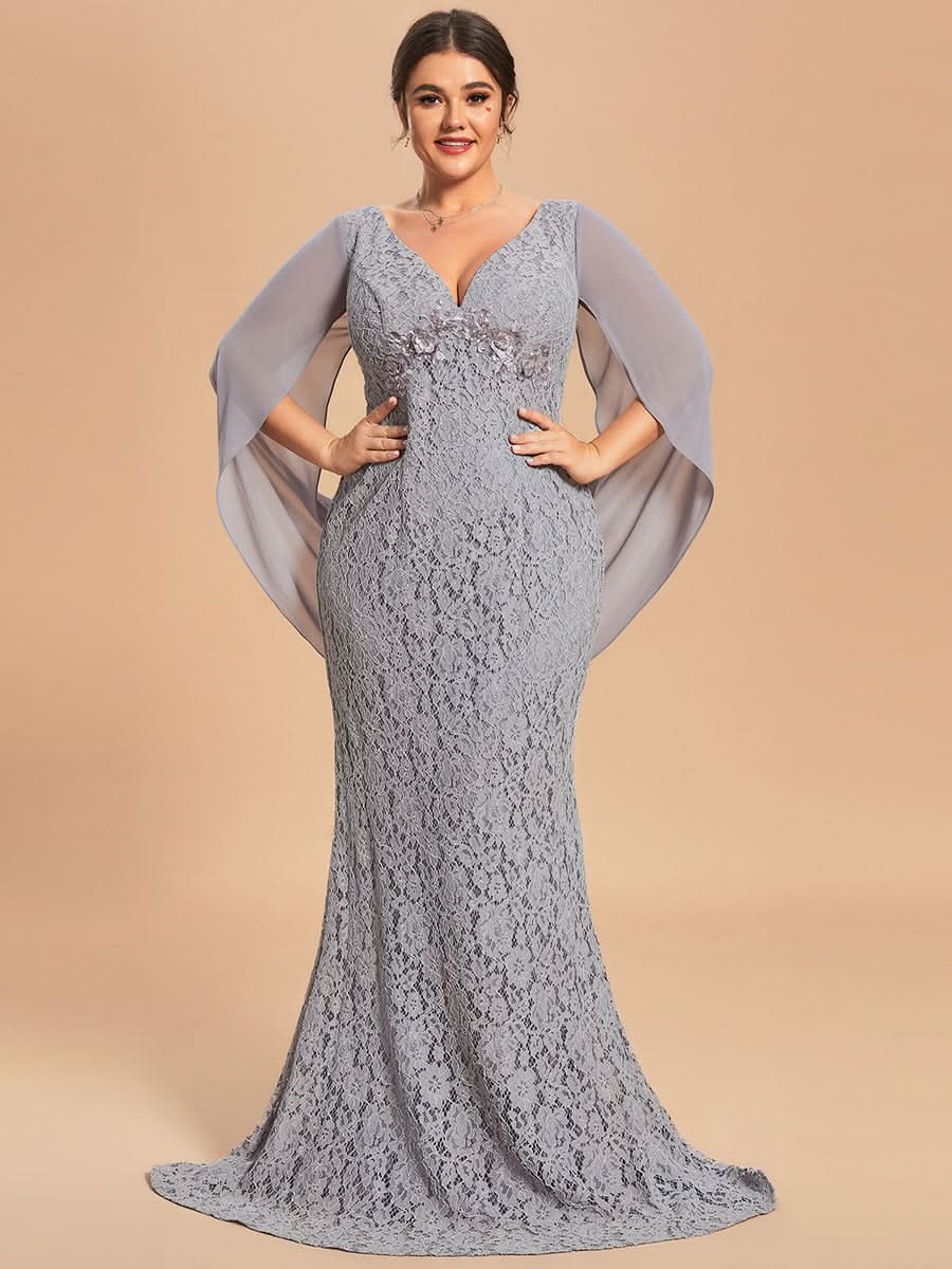 Größe Nach Maß Elegantes langes Spitzenkleid mit Fischschwanz für Mutter CS01784