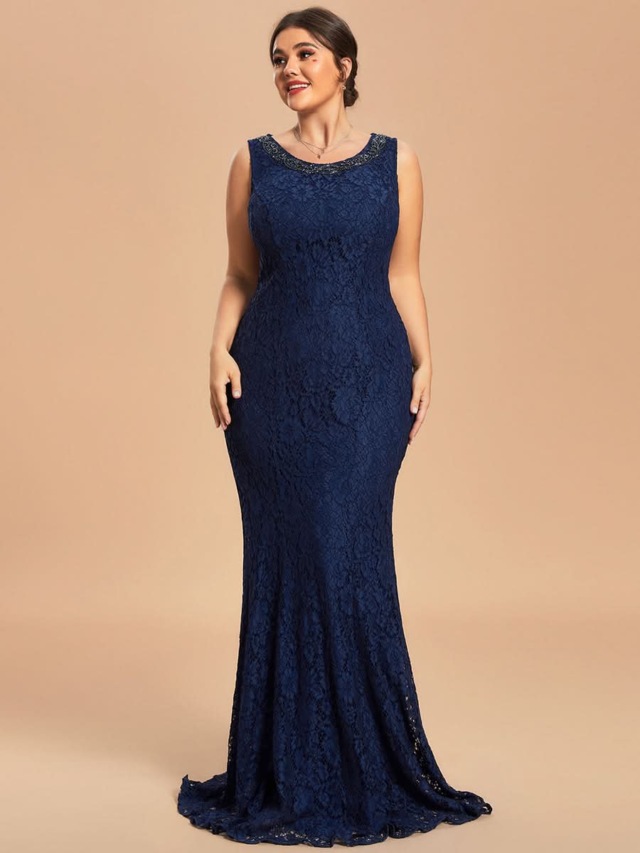 Größe Nach Maß Elegantes zweiteiliges Set Spitzen-Meerjungfrauenkleid CS01794
