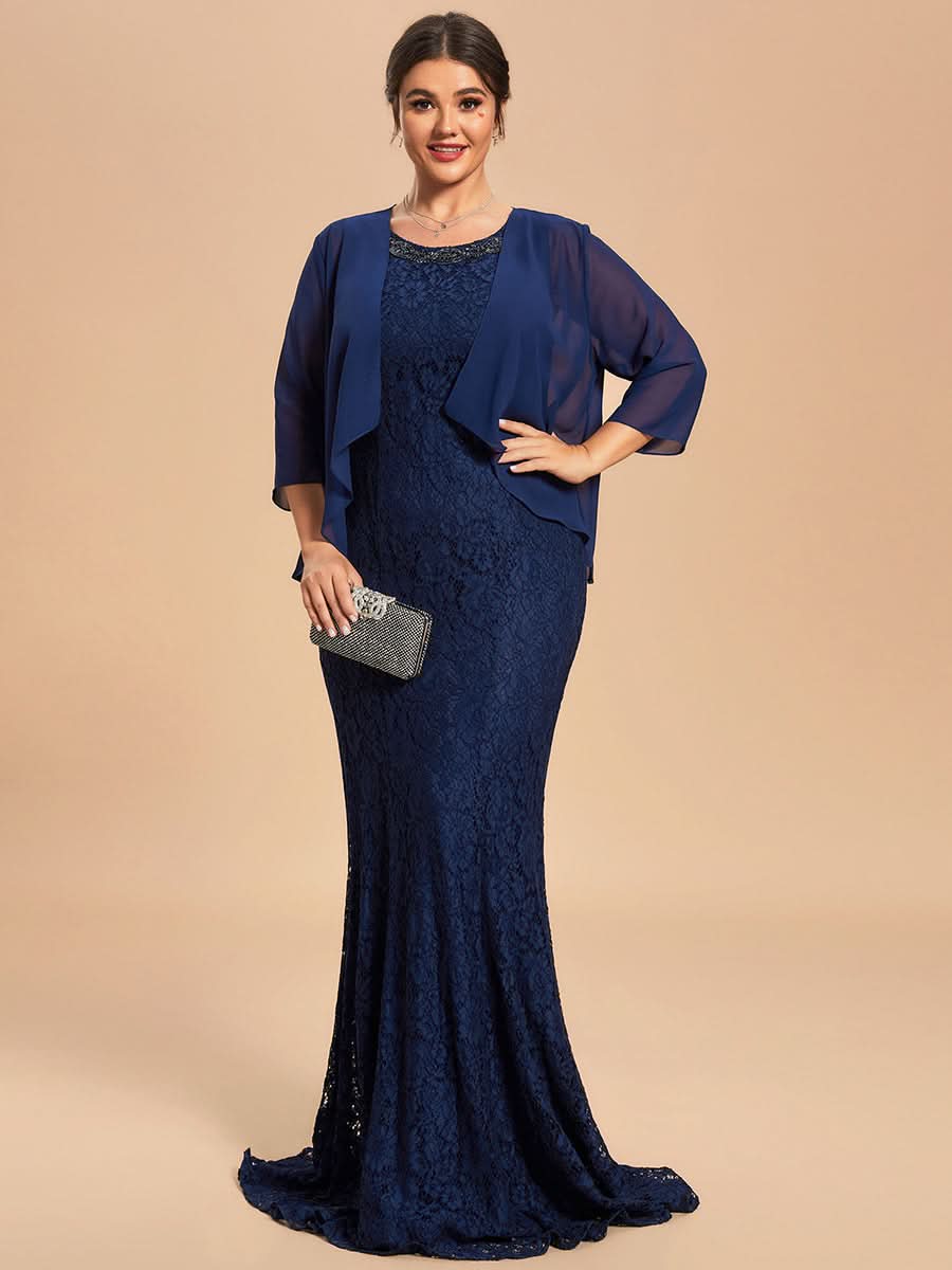 Größe Nach Maß Elegantes zweiteiliges Set Spitzen-Meerjungfrauenkleid CS01794