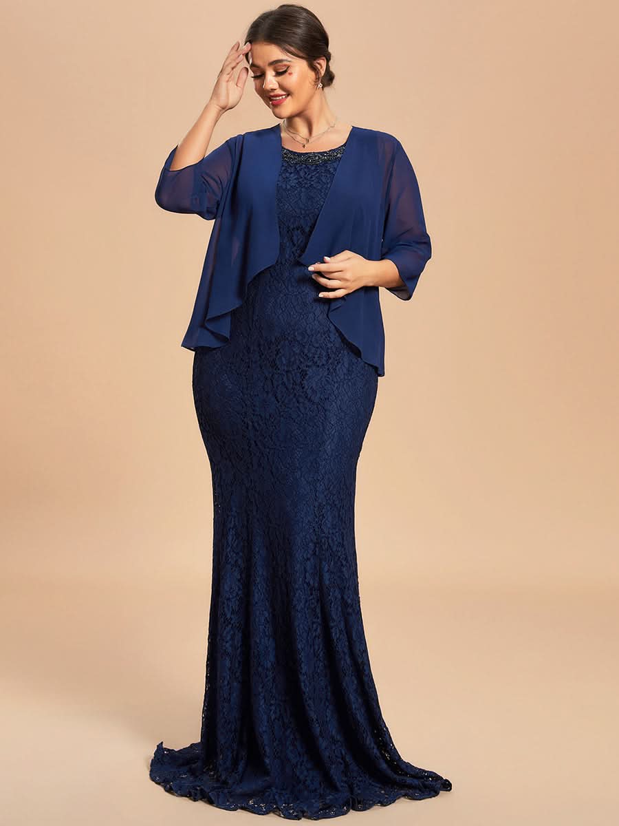 Größe Nach Maß Elegantes zweiteiliges Set Spitzen-Meerjungfrauenkleid CS01794