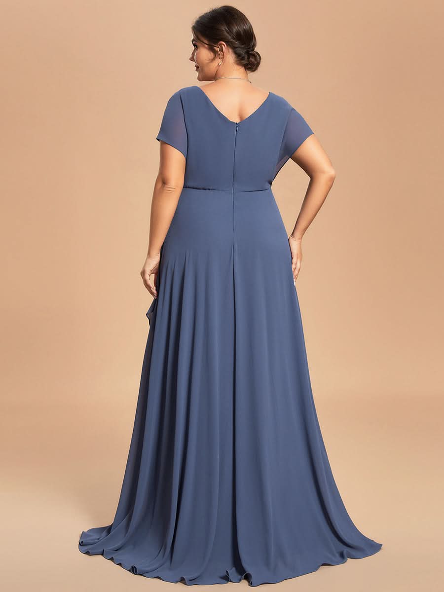Größe Nach Maß Elegantes kurzärmliges Chiffon-Mutterkleid mit V-Ausschnitt für die Hochzeit CS01796