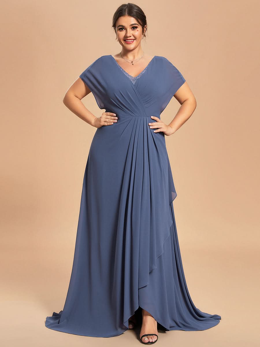 Größe Nach Maß Elegantes kurzärmliges Chiffon-Mutterkleid mit V-Ausschnitt für die Hochzeit CS01796