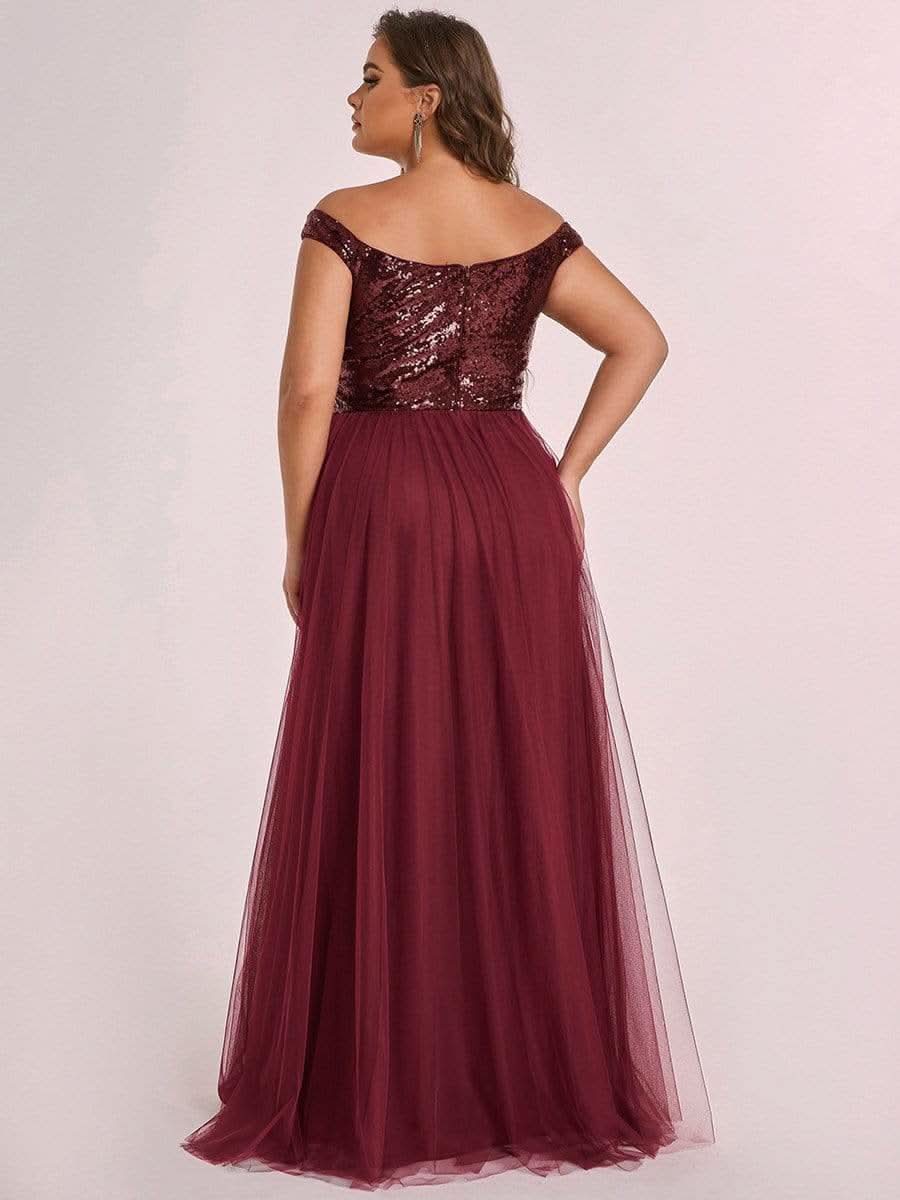 Größe Nach Maß Atemberaubendes ärmelloses Abendkleid mit hohem Bund aus Tüll und Pailletten 00277