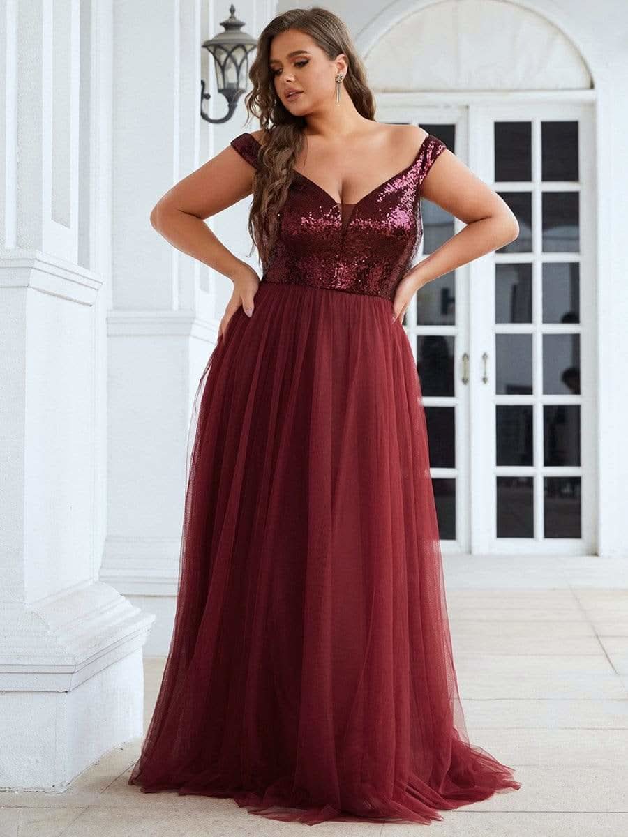 Größe Nach Maß Atemberaubendes ärmelloses Abendkleid mit hohem Bund aus Tüll und Pailletten 00277