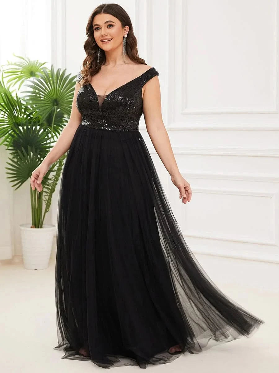 Größe Nach Maß Atemberaubendes ärmelloses Abendkleid mit hohem Bund aus Tüll und Pailletten 00277