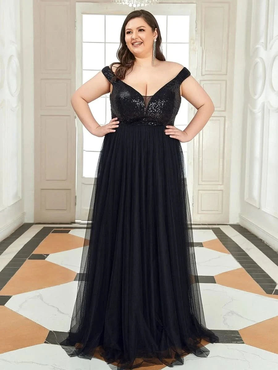Größe Nach Maß Atemberaubendes ärmelloses Abendkleid mit hohem Bund aus Tüll und Pailletten 00277