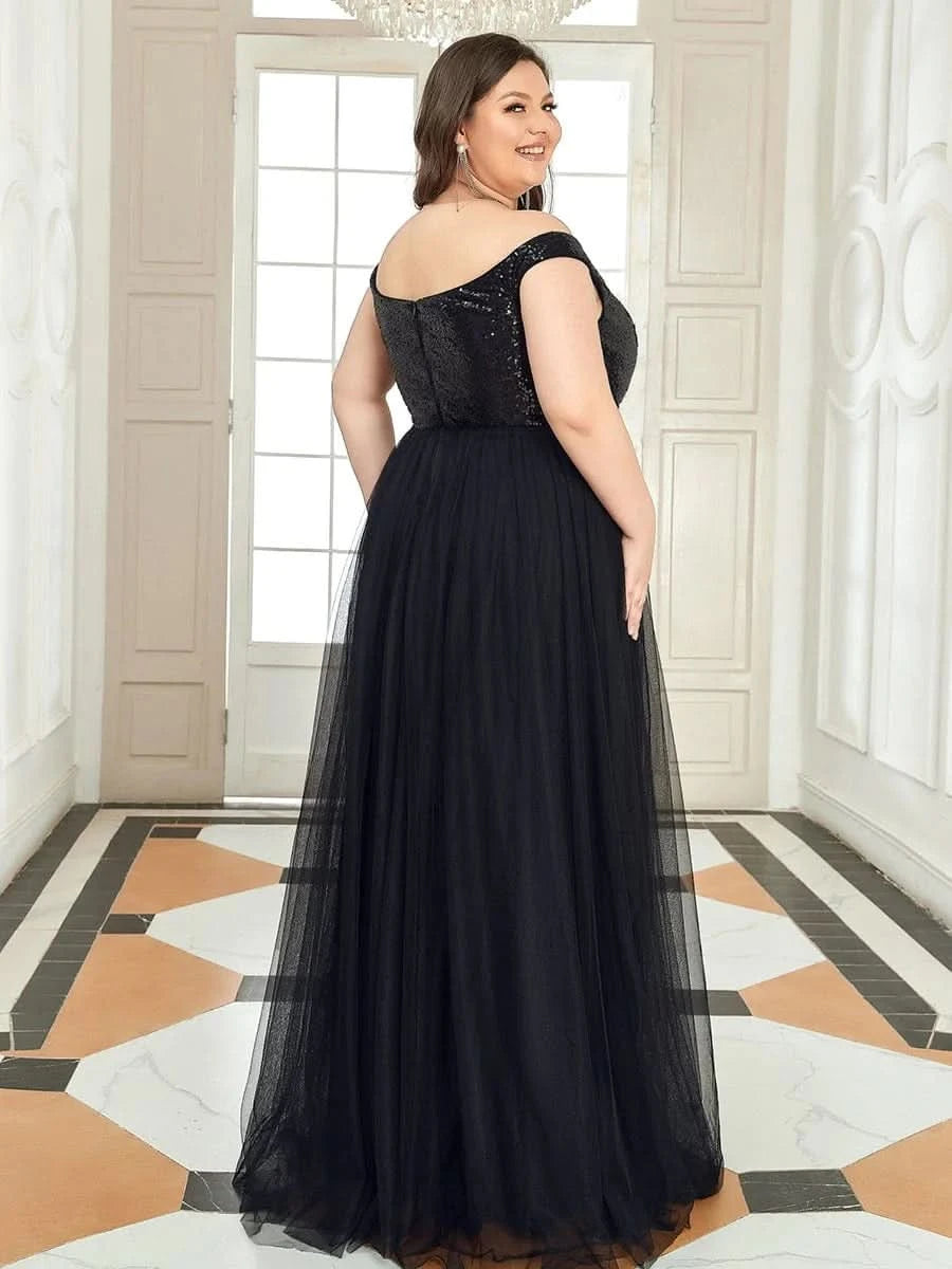 Größe Nach Maß Atemberaubendes ärmelloses Abendkleid mit hohem Bund aus Tüll und Pailletten 00277