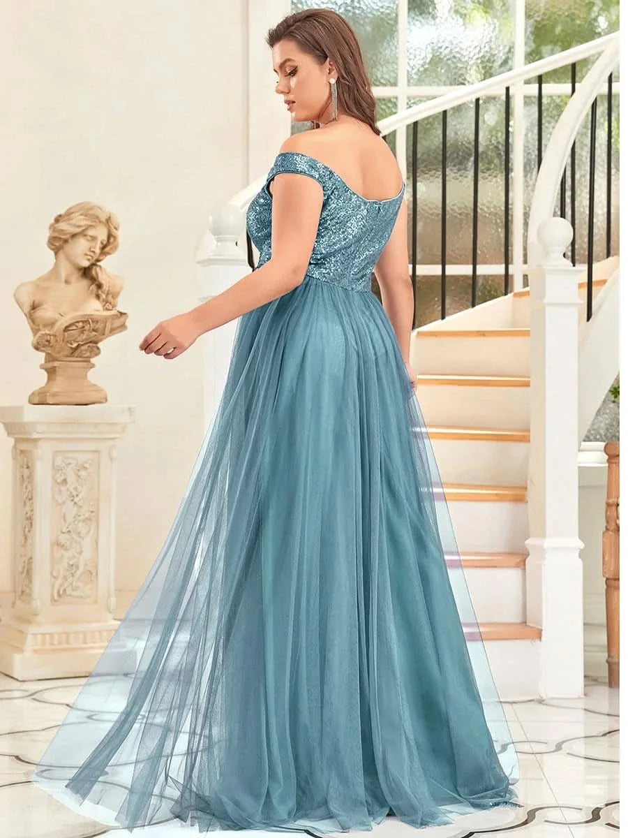 Größe Nach Maß Atemberaubendes ärmelloses Abendkleid mit hohem Bund aus Tüll und Pailletten 00277