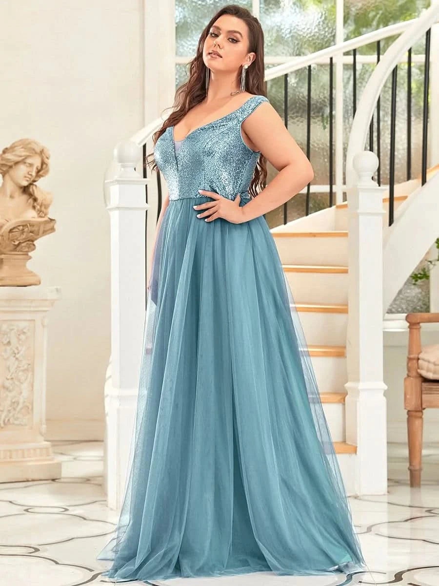 Größe Nach Maß Atemberaubendes ärmelloses Abendkleid mit hohem Bund aus Tüll und Pailletten 00277