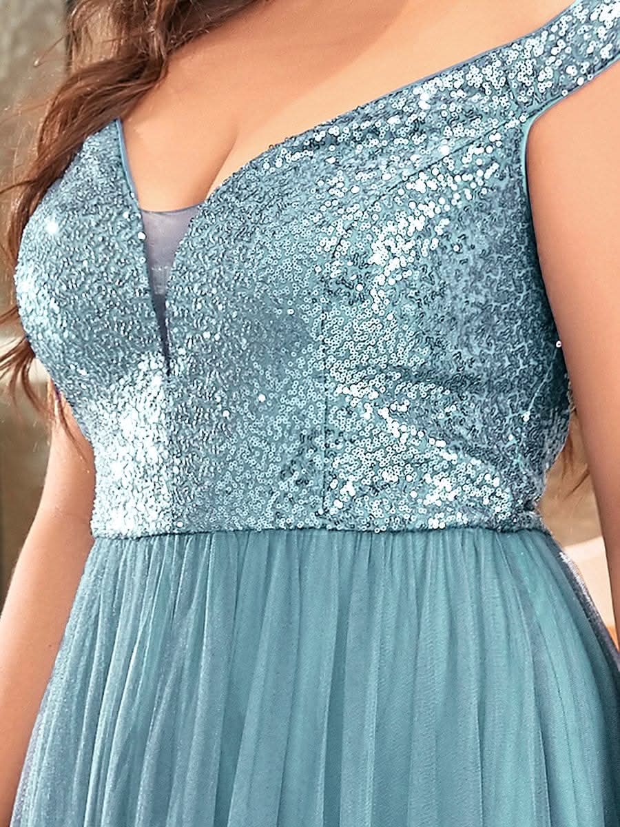 Größe Nach Maß Atemberaubendes ärmelloses Abendkleid mit hohem Bund aus Tüll und Pailletten 00277