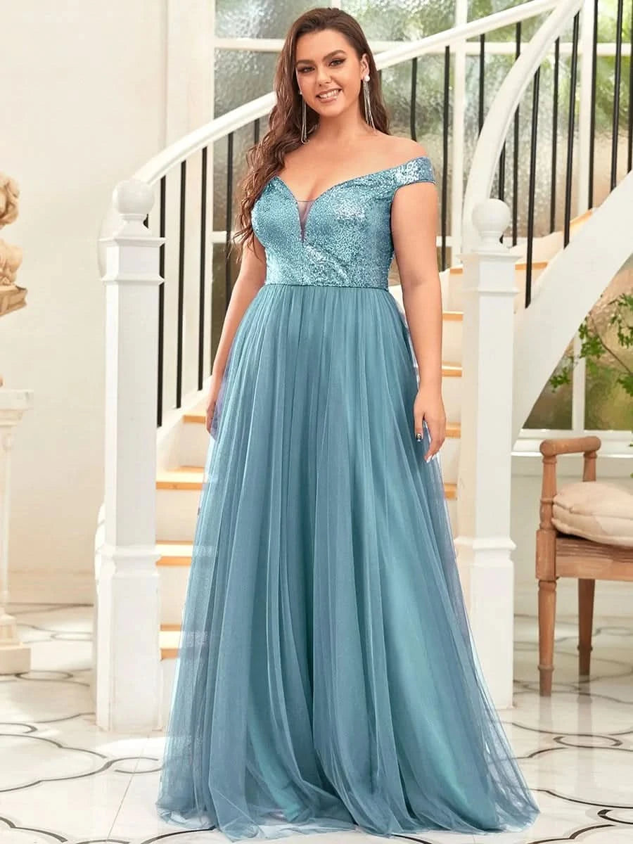 Größe Nach Maß Atemberaubendes ärmelloses Abendkleid mit hohem Bund aus Tüll und Pailletten 00277