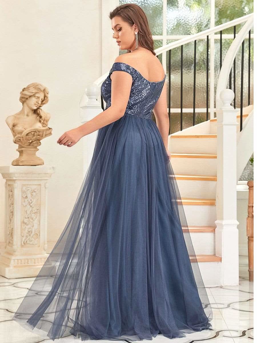 Größe Nach Maß Atemberaubendes ärmelloses Abendkleid mit hohem Bund aus Tüll und Pailletten 00277