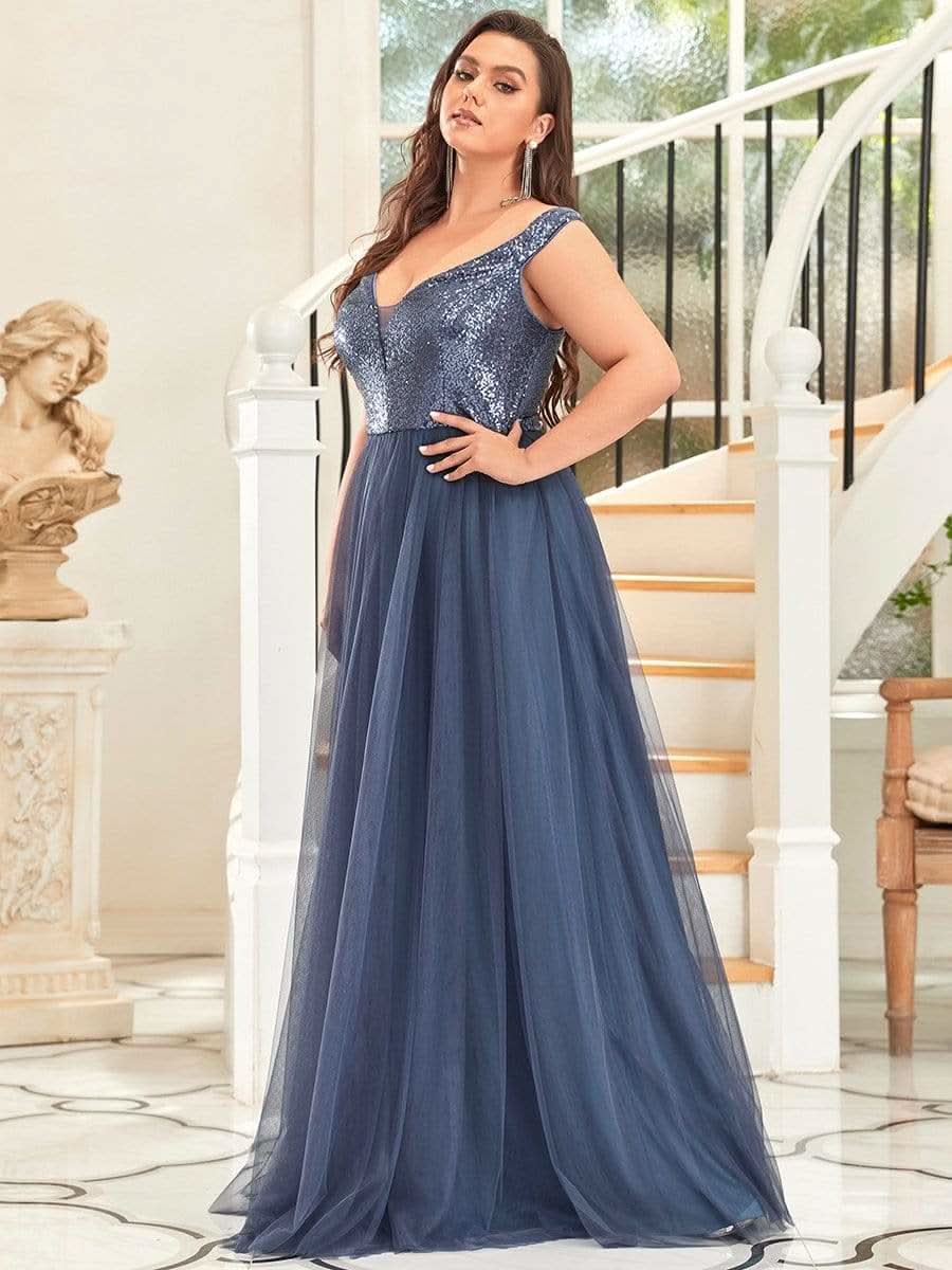 Größe Nach Maß Atemberaubendes ärmelloses Abendkleid mit hohem Bund aus Tüll und Pailletten 00277