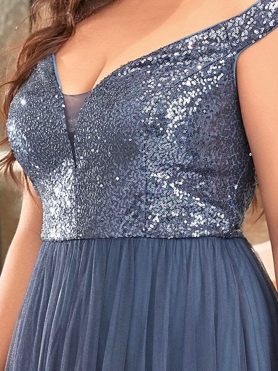 Größe Nach Maß Atemberaubendes ärmelloses Abendkleid mit hohem Bund aus Tüll und Pailletten 00277