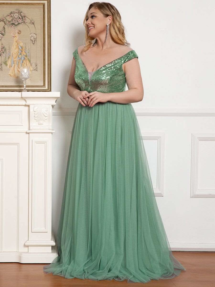 Größe Nach Maß Atemberaubendes ärmelloses Abendkleid mit hohem Bund aus Tüll und Pailletten 00277