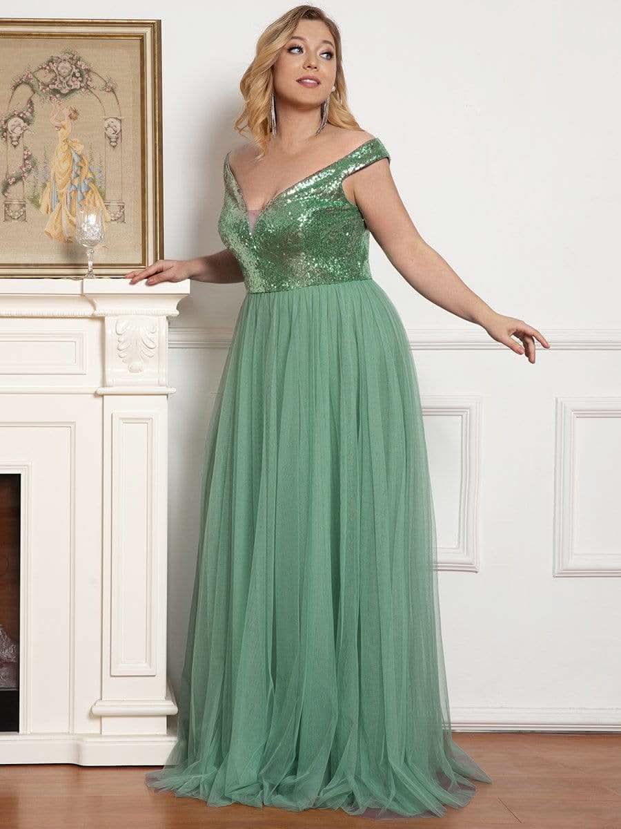 Größe Nach Maß Atemberaubendes ärmelloses Abendkleid mit hohem Bund aus Tüll und Pailletten 00277