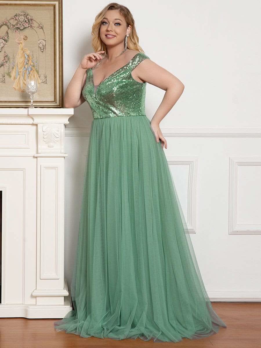 Größe Nach Maß Atemberaubendes ärmelloses Abendkleid mit hohem Bund aus Tüll und Pailletten 00277