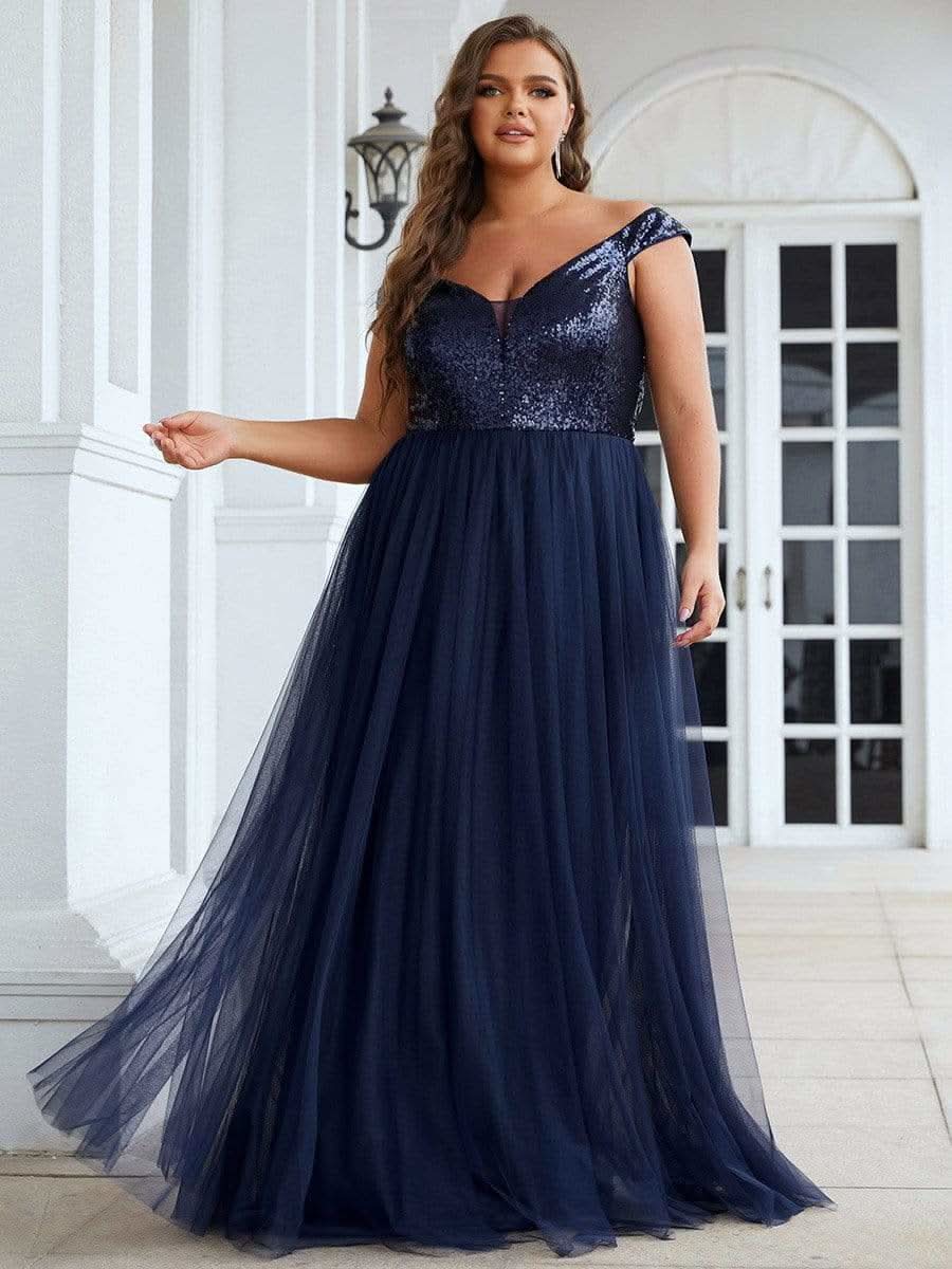 Größe Nach Maß Atemberaubendes ärmelloses Abendkleid mit hohem Bund aus Tüll und Pailletten 00277