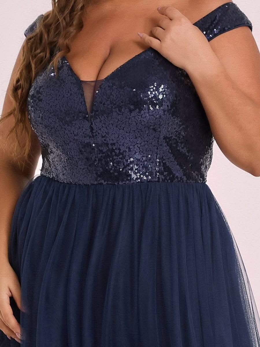 Größe Nach Maß Atemberaubendes ärmelloses Abendkleid mit hohem Bund aus Tüll und Pailletten 00277