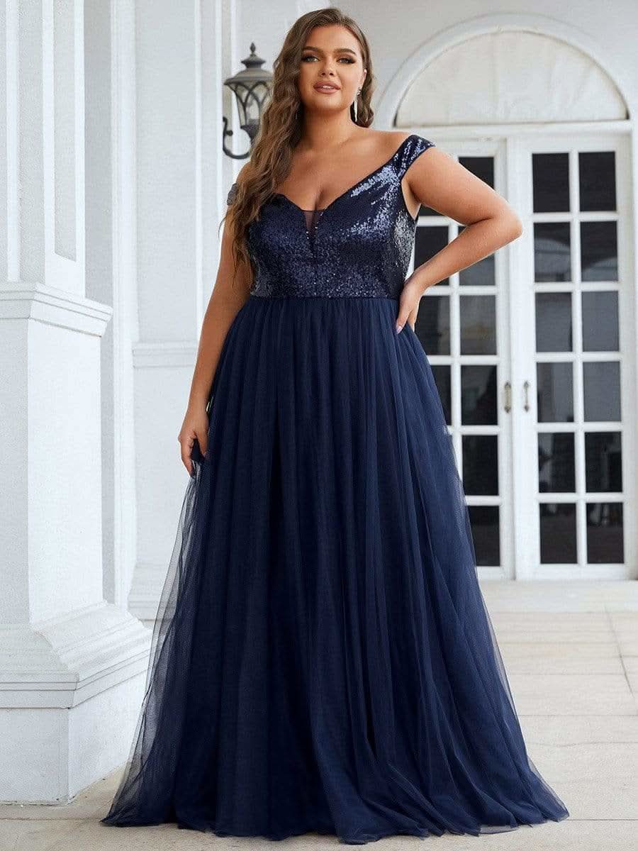Größe Nach Maß Atemberaubendes ärmelloses Abendkleid mit hohem Bund aus Tüll und Pailletten 00277