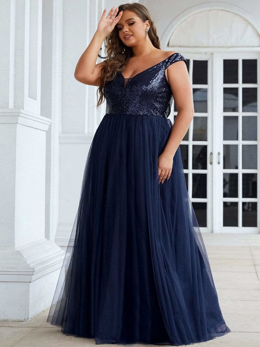 Größe Nach Maß Atemberaubendes ärmelloses Abendkleid mit hohem Bund aus Tüll und Pailletten 00277