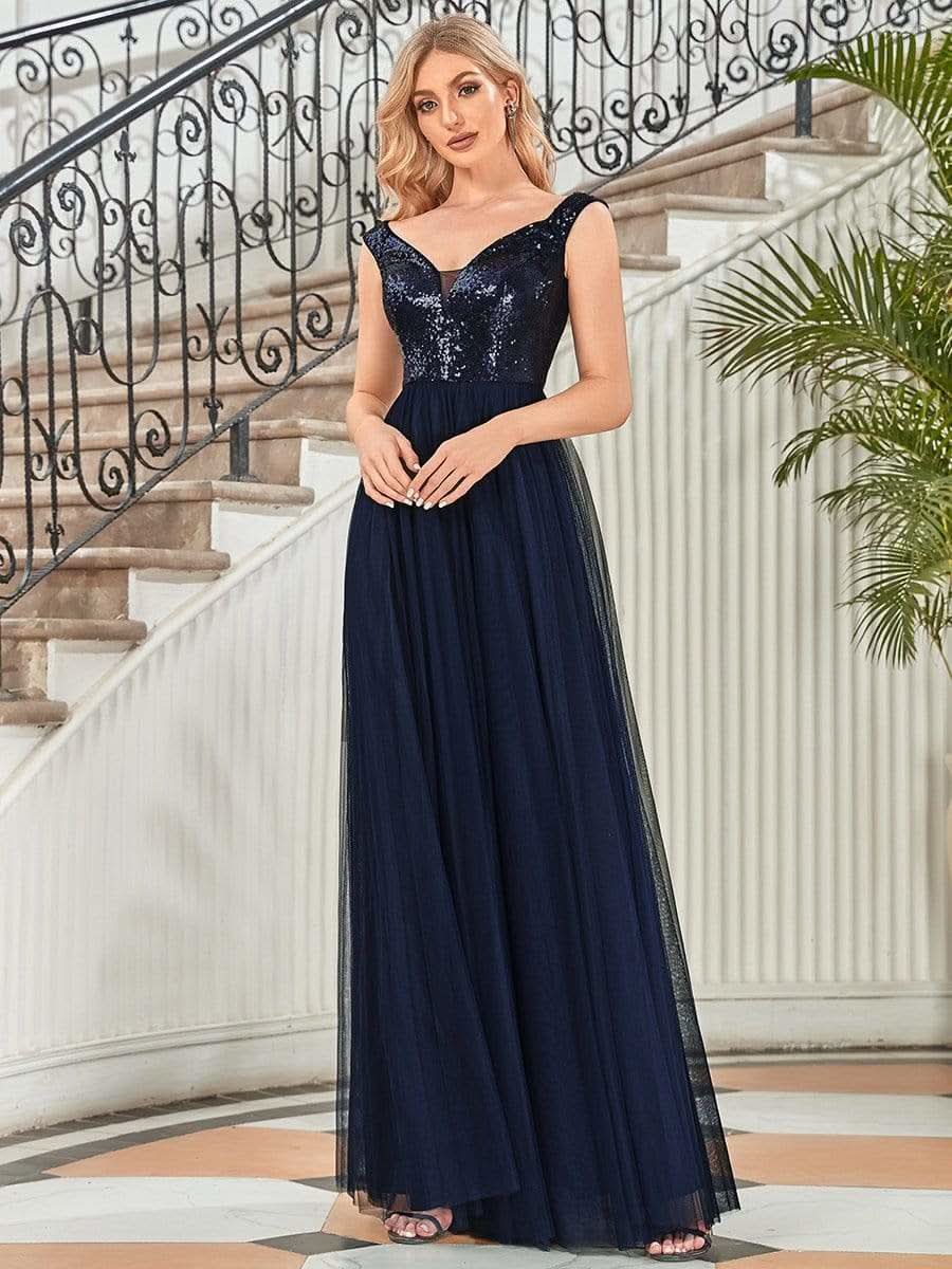 Größe Nach Maß Atemberaubendes ärmelloses Abendkleid mit hohem Bund aus Tüll und Pailletten 00277