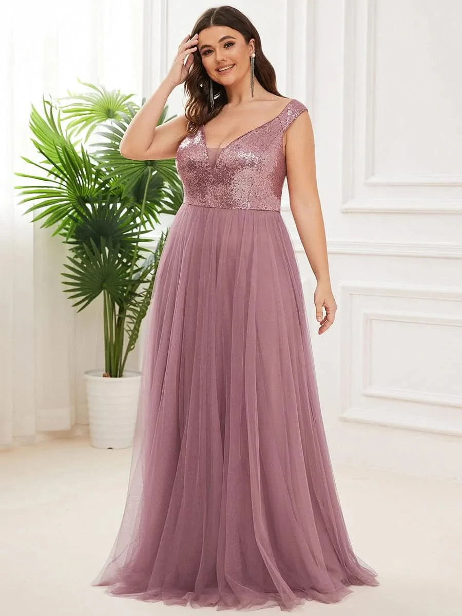 Größe Nach Maß Atemberaubendes ärmelloses Abendkleid mit hohem Bund aus Tüll und Pailletten 00277