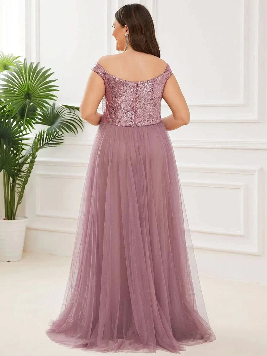 Größe Nach Maß Atemberaubendes ärmelloses Abendkleid mit hohem Bund aus Tüll und Pailletten 00277