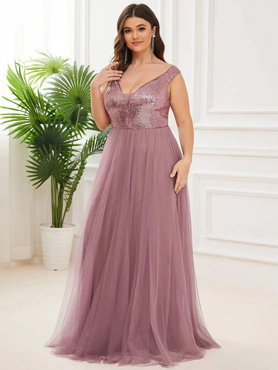 Größe Nach Maß Atemberaubendes ärmelloses Abendkleid mit hohem Bund aus Tüll und Pailletten 00277