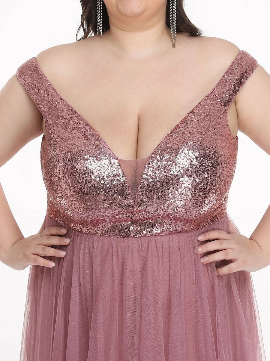Größe Nach Maß Atemberaubendes ärmelloses Abendkleid mit hohem Bund aus Tüll und Pailletten 00277