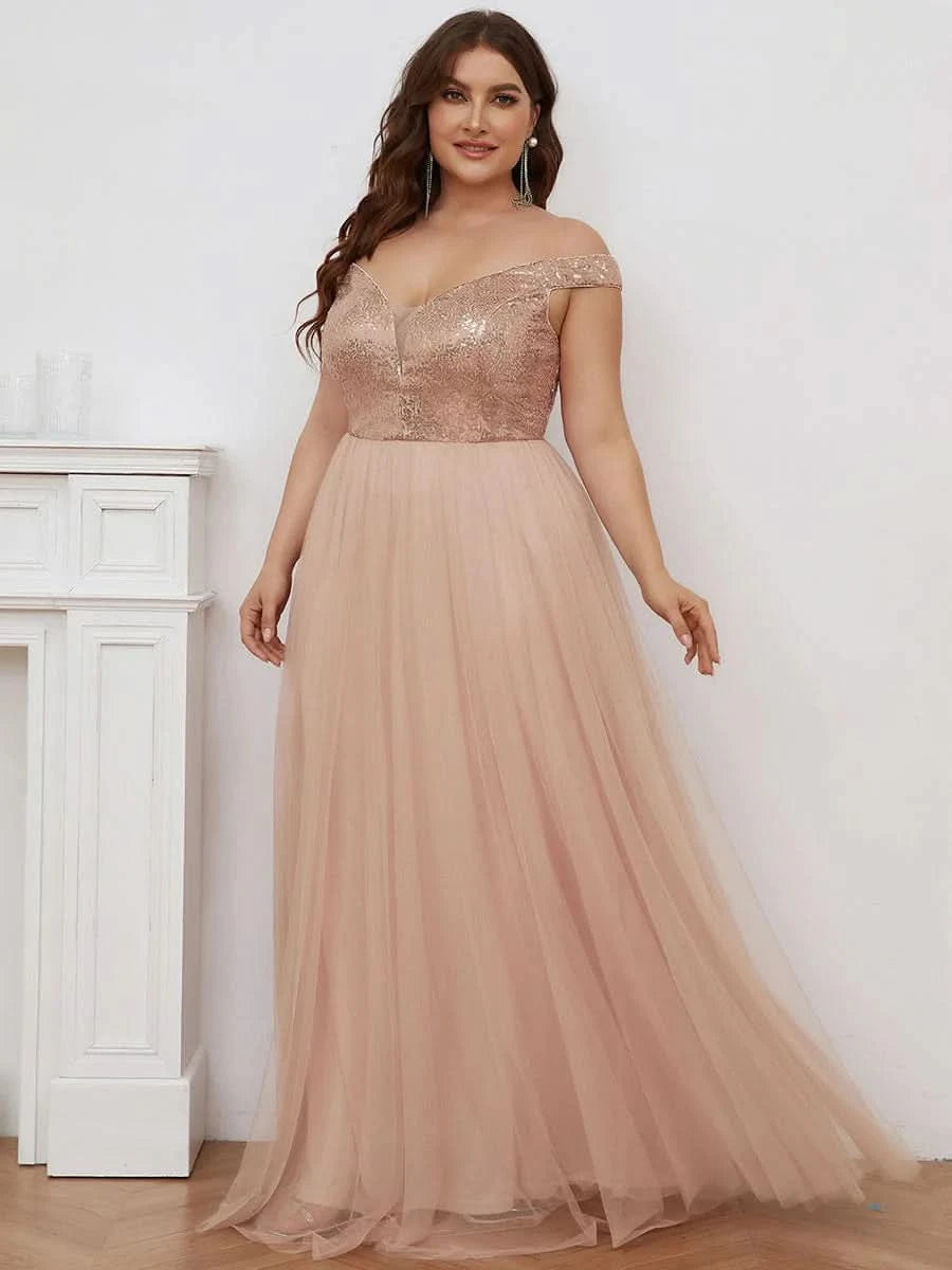 Größe Nach Maß Atemberaubendes ärmelloses Abendkleid mit hohem Bund aus Tüll und Pailletten 00277