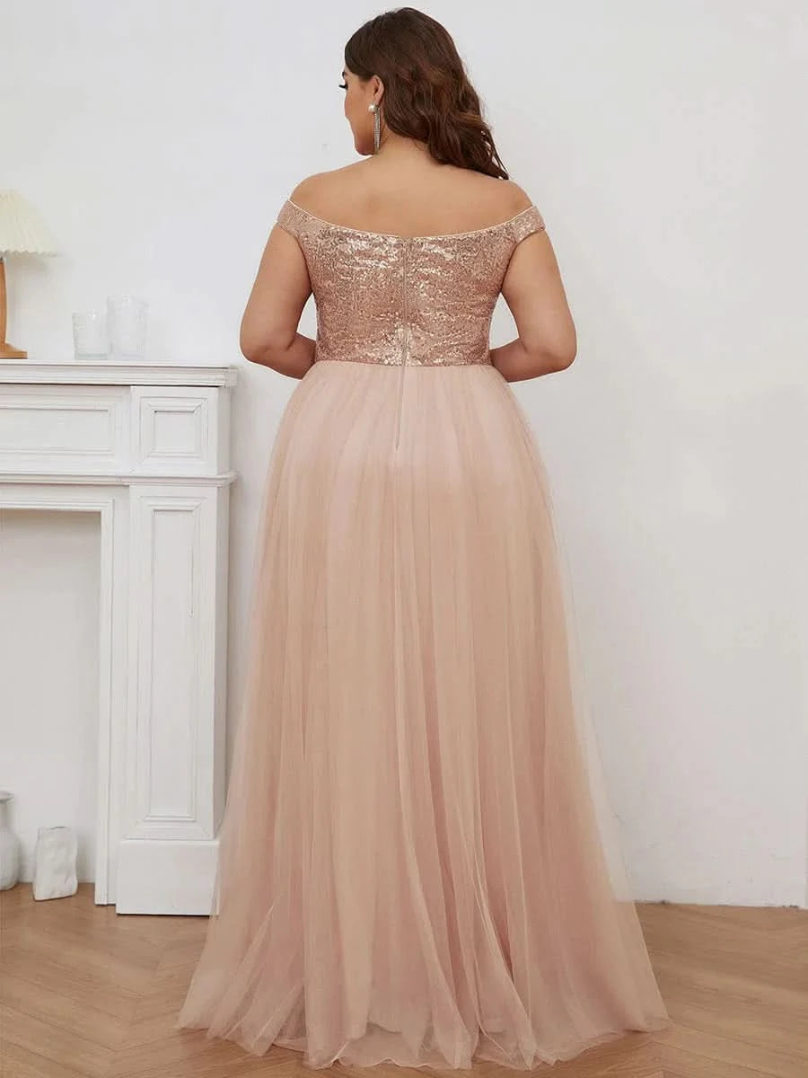 Größe Nach Maß Atemberaubendes ärmelloses Abendkleid mit hohem Bund aus Tüll und Pailletten 00277