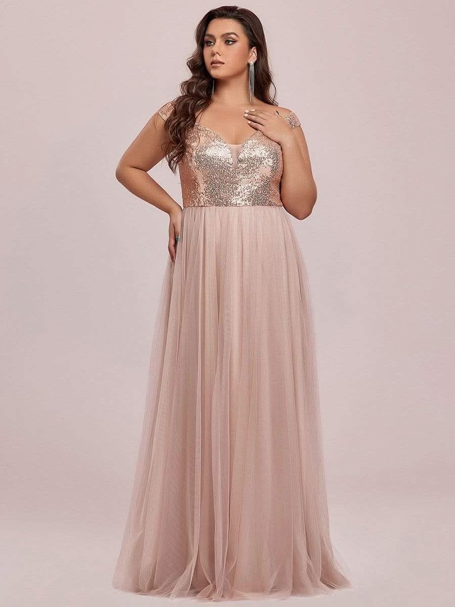 Größe Nach Maß Atemberaubendes ärmelloses Abendkleid mit hohem Bund aus Tüll und Pailletten 00277