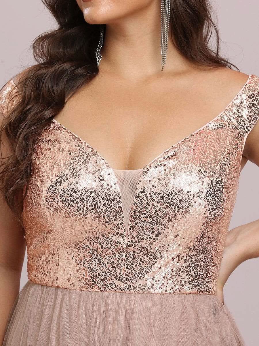 Größe Nach Maß Atemberaubendes ärmelloses Abendkleid mit hohem Bund aus Tüll und Pailletten 00277