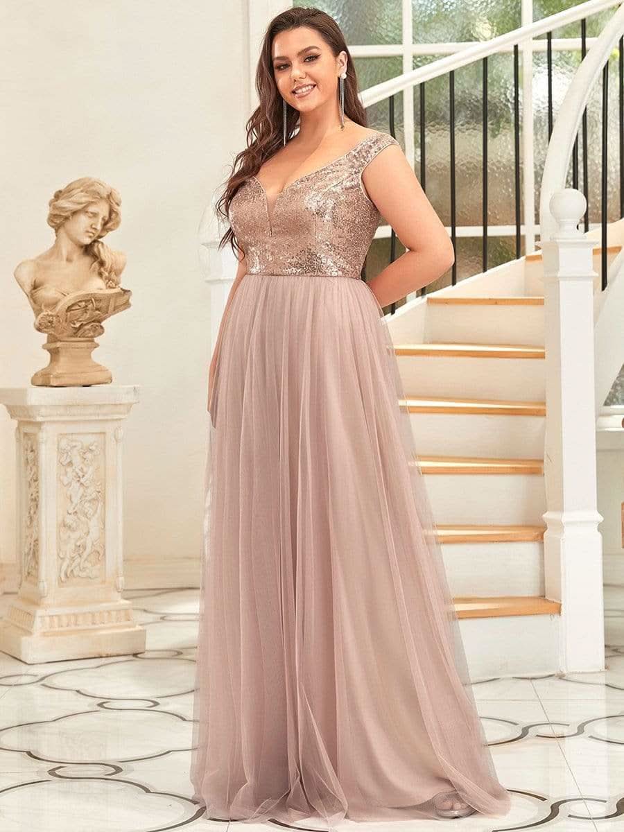 Größe Nach Maß Atemberaubendes ärmelloses Abendkleid mit hohem Bund aus Tüll und Pailletten 00277