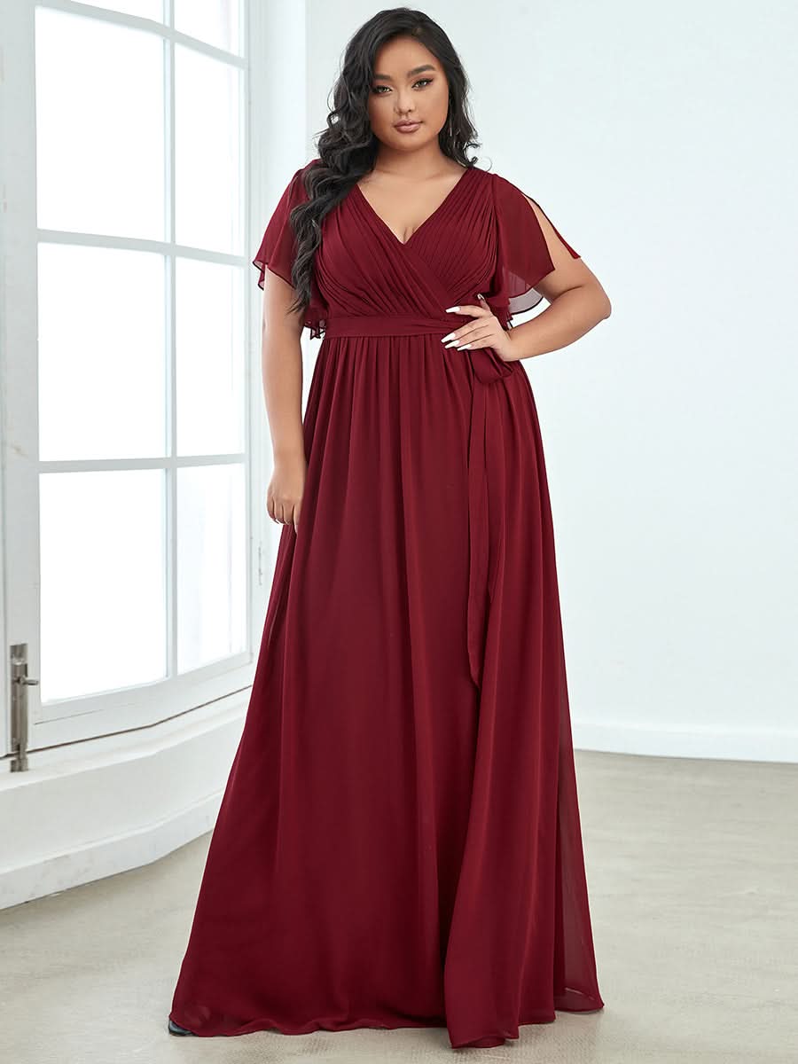 Größe Nach Maß Plissee-Abendkleid in A-Linie mit Taillenbund EE0164A