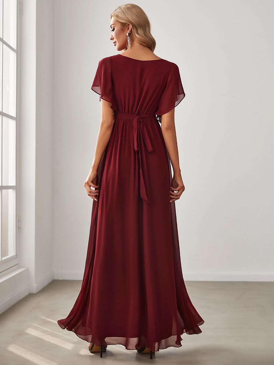 Größe Nach Maß Plissee-Abendkleid in A-Linie mit Taillenbund EE0164A